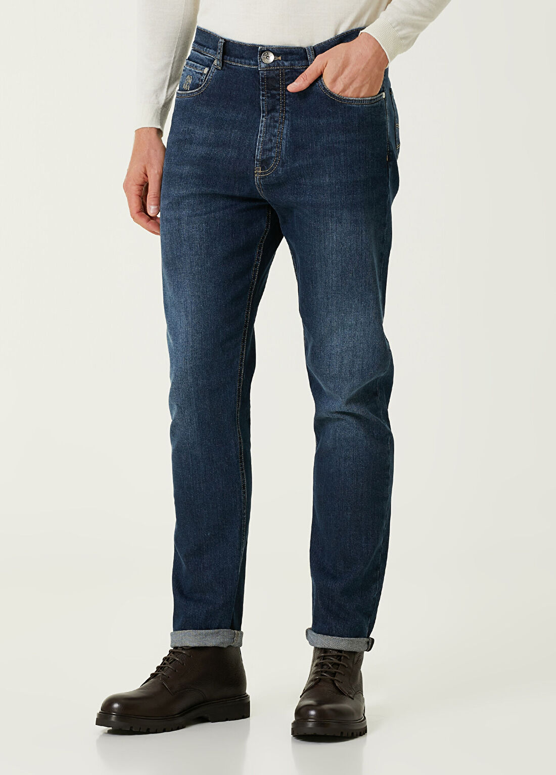 Brunello Cucinelli Lacivert Jean Pantolon görsel 2