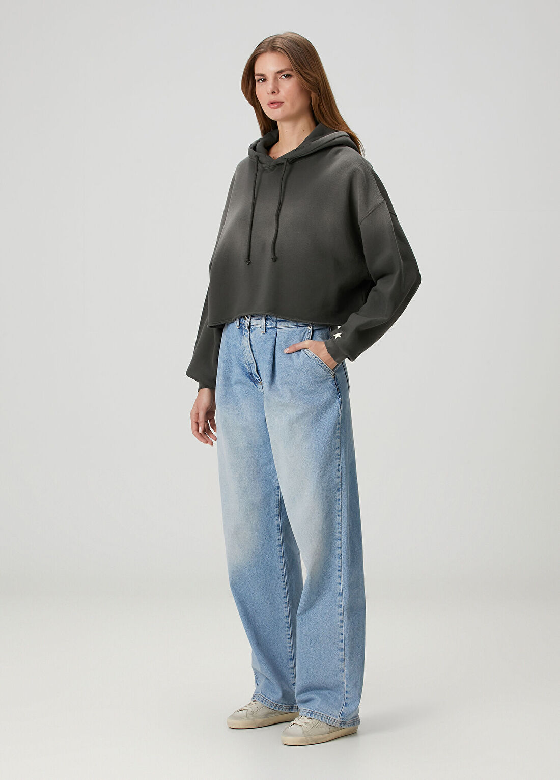 Golden Goose Oversize Star Koyu Gri Kapüşonlu Sweatshirt görsel 2