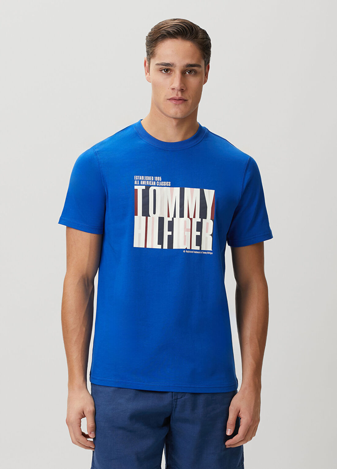 Tommy Hilfiger Mavi Logo Baskılı T-shirt