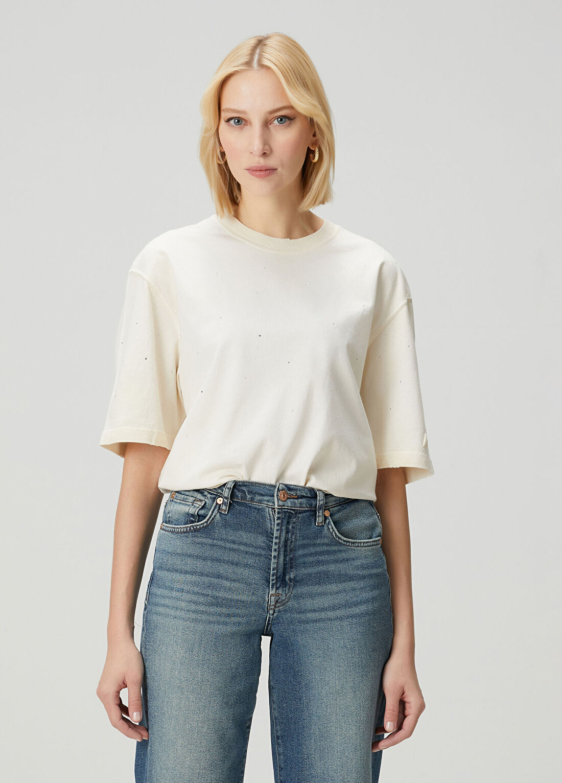 Golden Goose Krem Logo Baskılı T-shirt