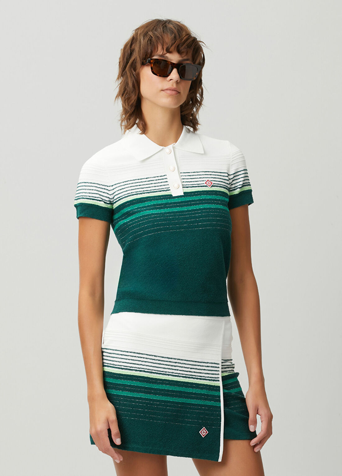 Casablanca Yeşil Beyaz Çizgili Polo T-shirt
