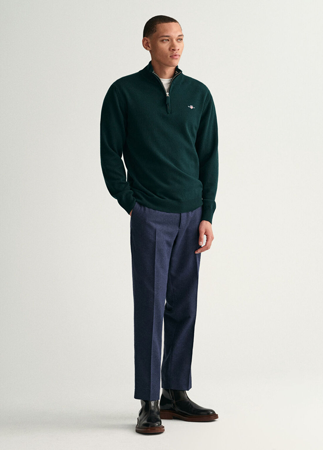 Gant Regular Fit Yarım Fermuarlı Yeşil Erkek Kazak