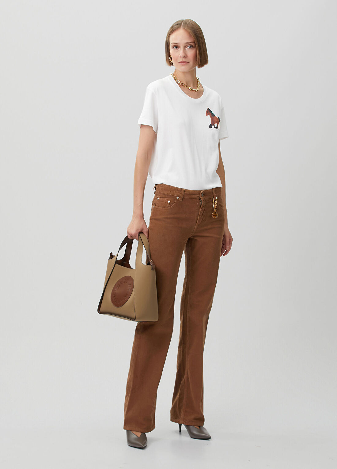 Stella McCartney Kahverengi Kick Flare Kadife Pantolon