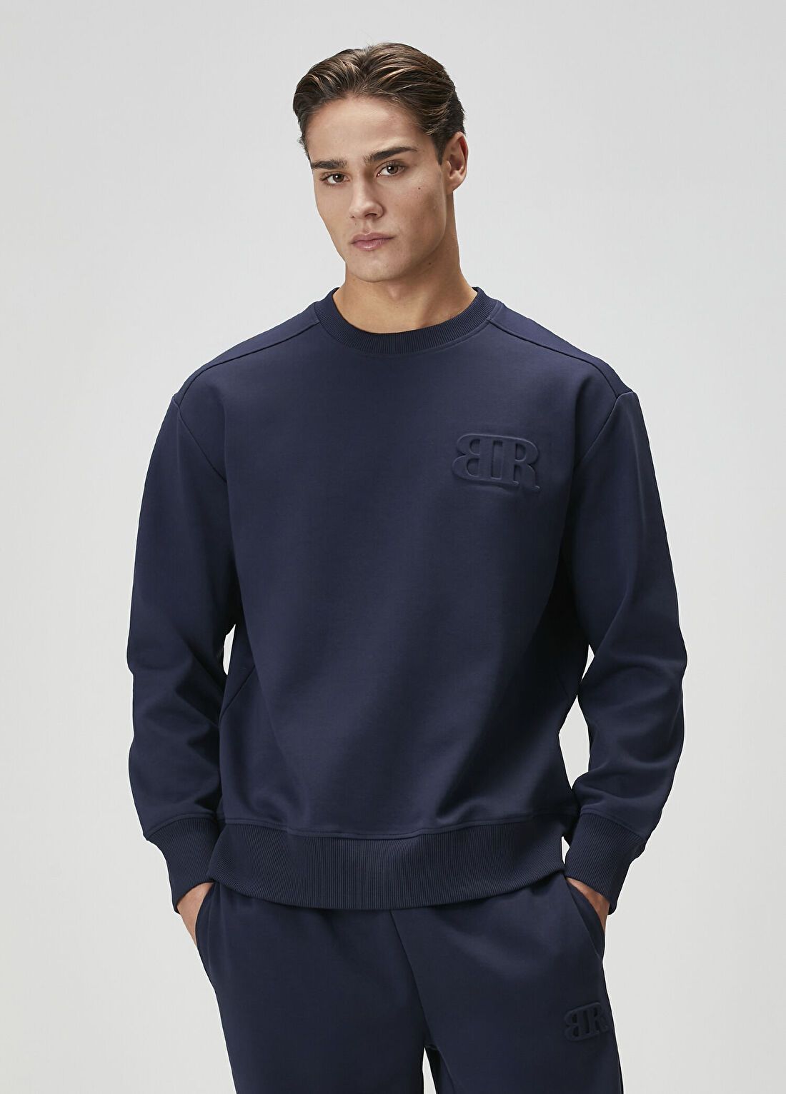 Bernotti Lacivert Logo Baskılı Sweatshirt