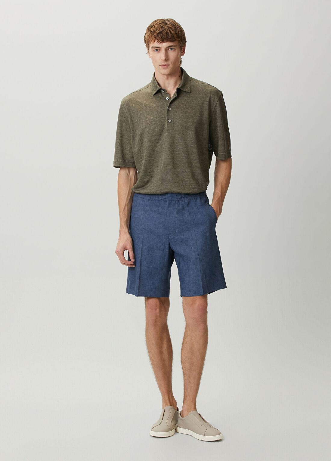 Zegna Lacivert Keten Bermuda