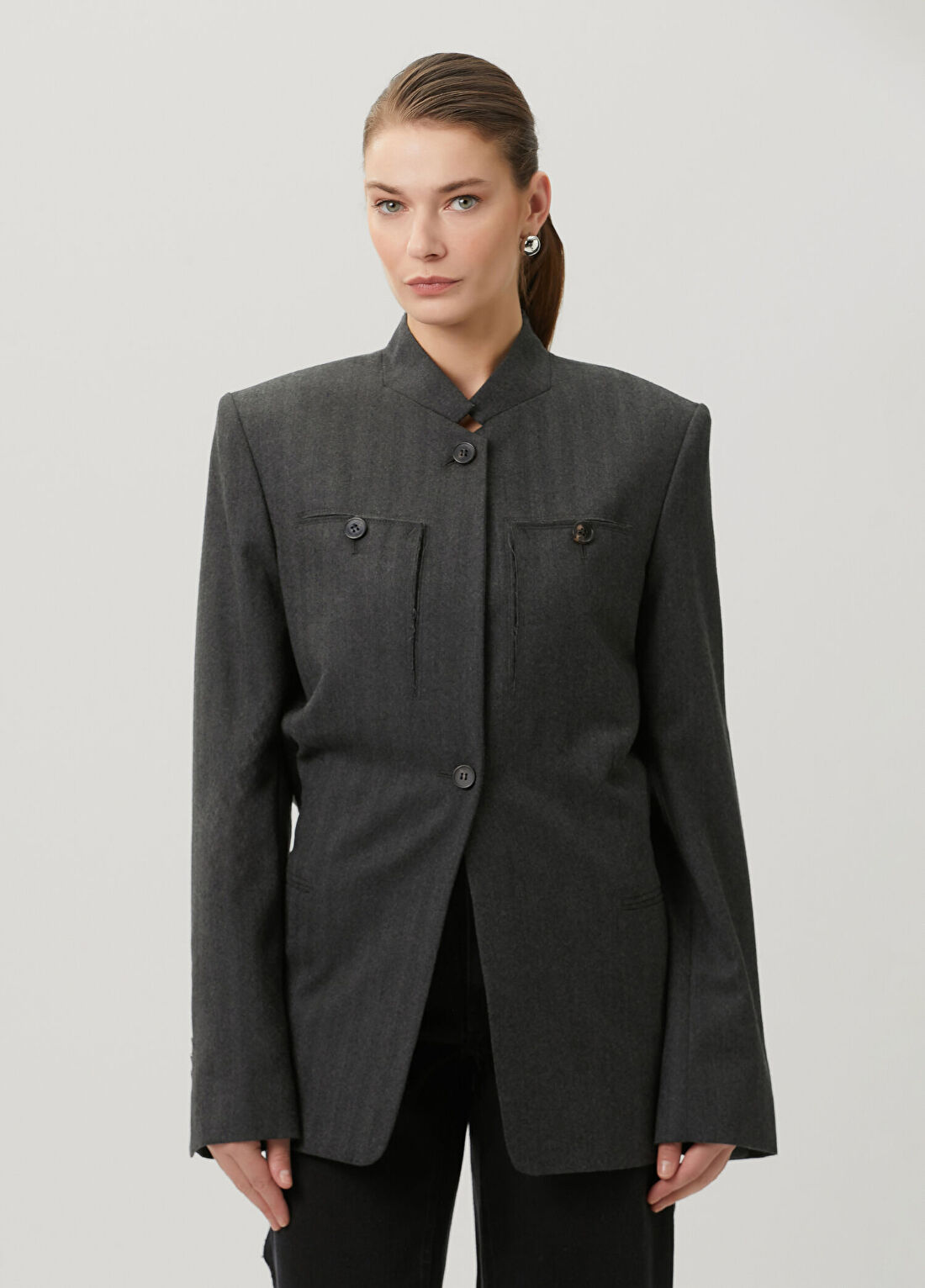 Litkovska Koyu Gri Yün Blazer