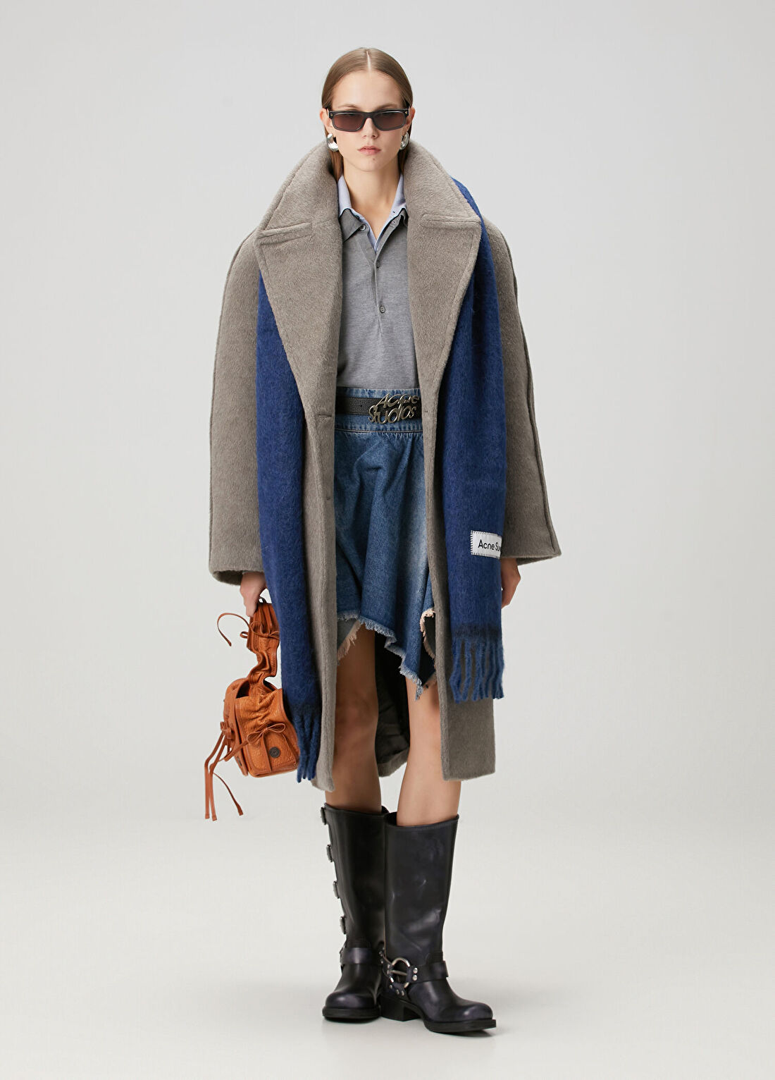 Acne Studios Gri Kruvaze Yün Palto görsel 3