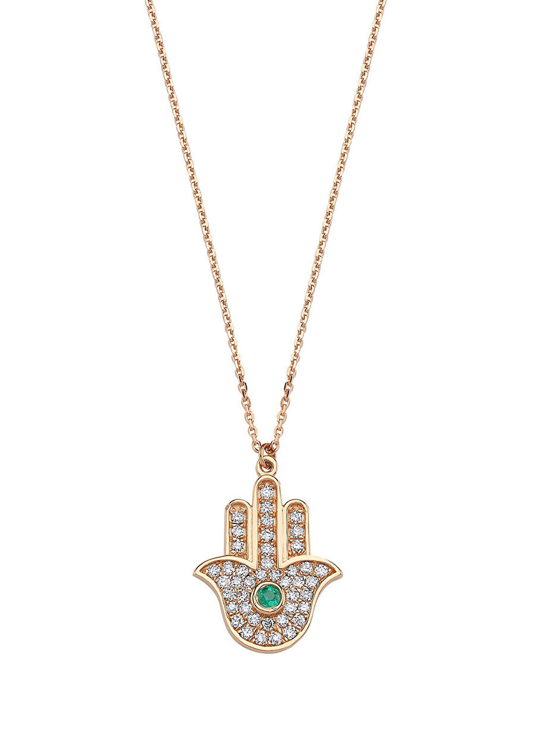 Bee Goddess Hamsa El Formlu Pırlantalı Kadın Altın Kolye