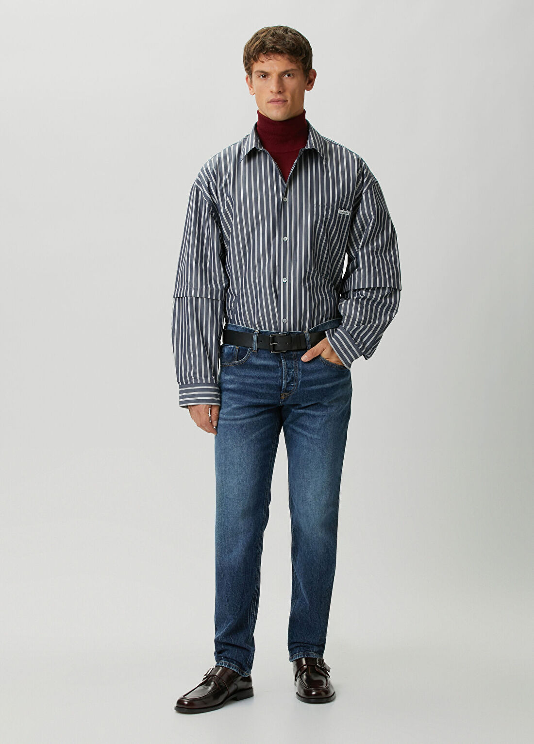 Acne Studios Lacivert Çizgi Desenli Gömlek görsel 2