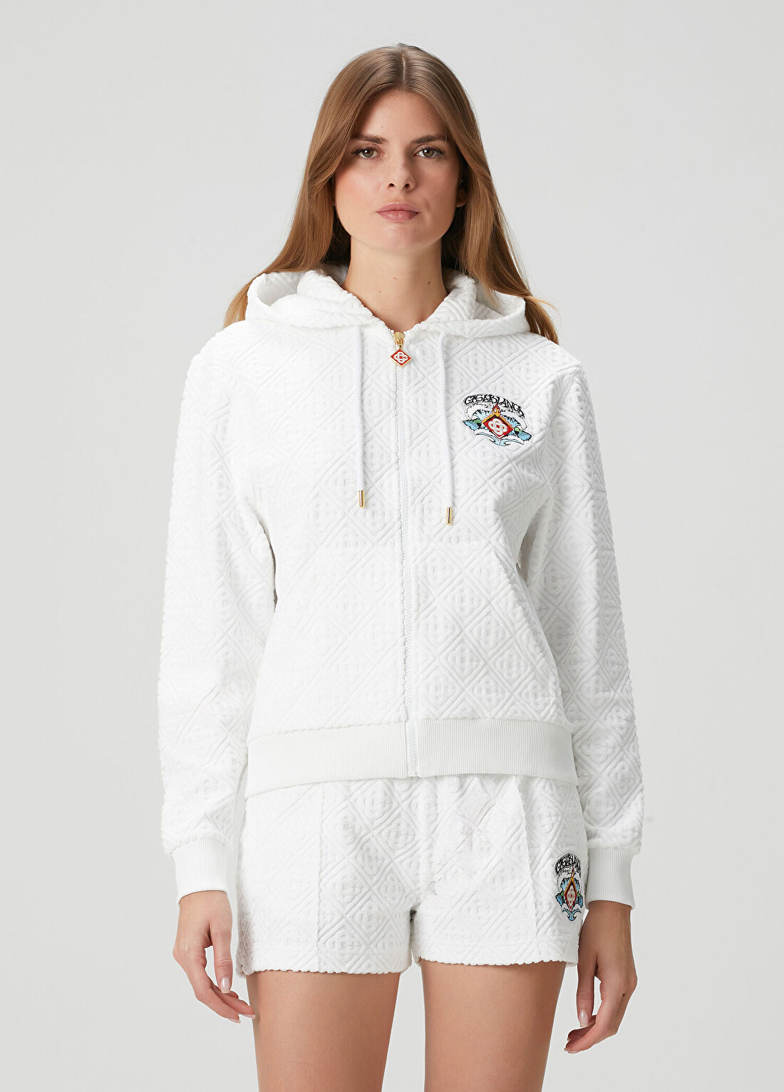Casablanca Beyaz Kapüşonlu Logo Motifli Sweatshirt