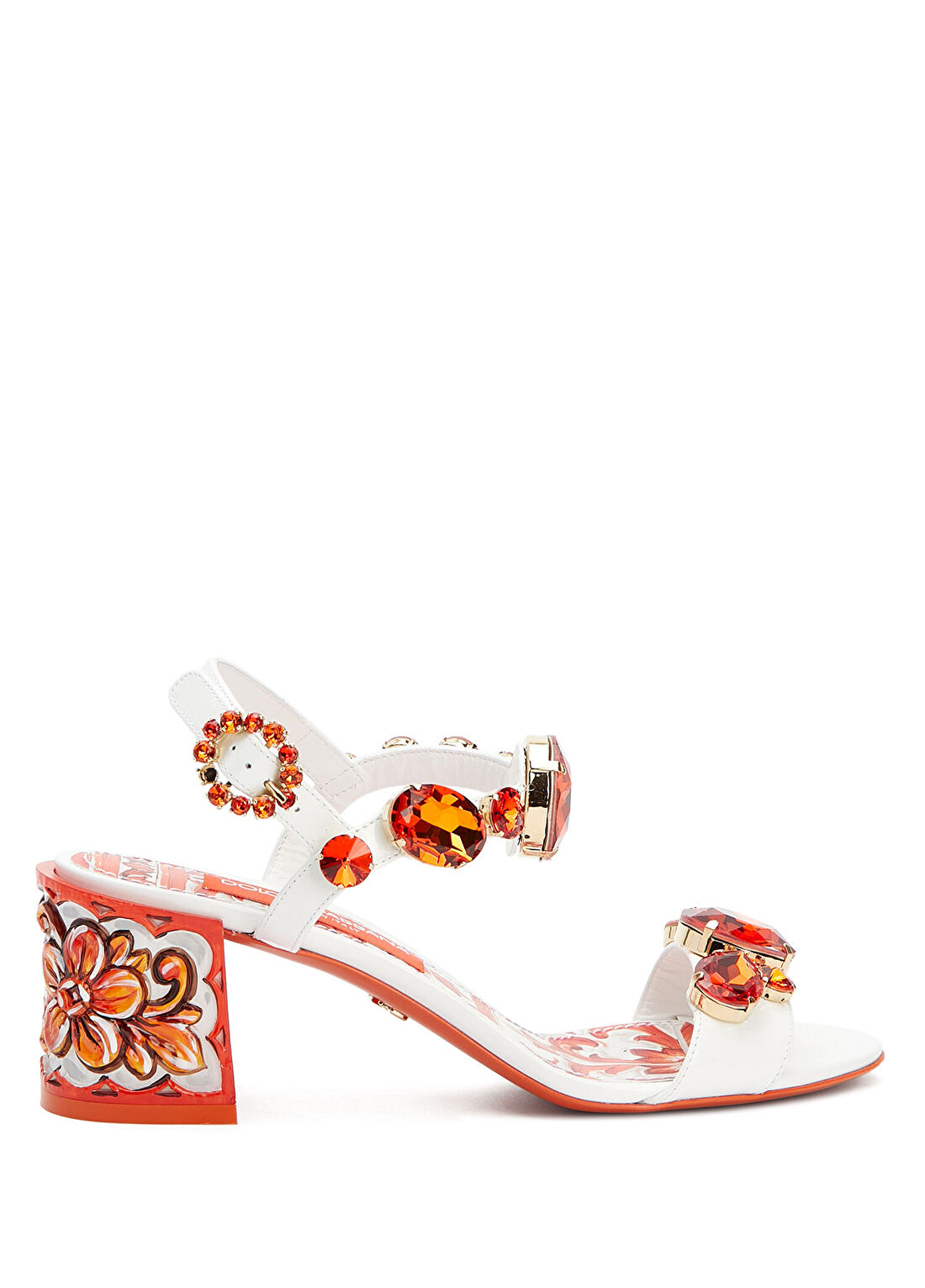 Dolce&Gabbana Sartoriale Turuncu Beyaz Kadın Deri Sandalet