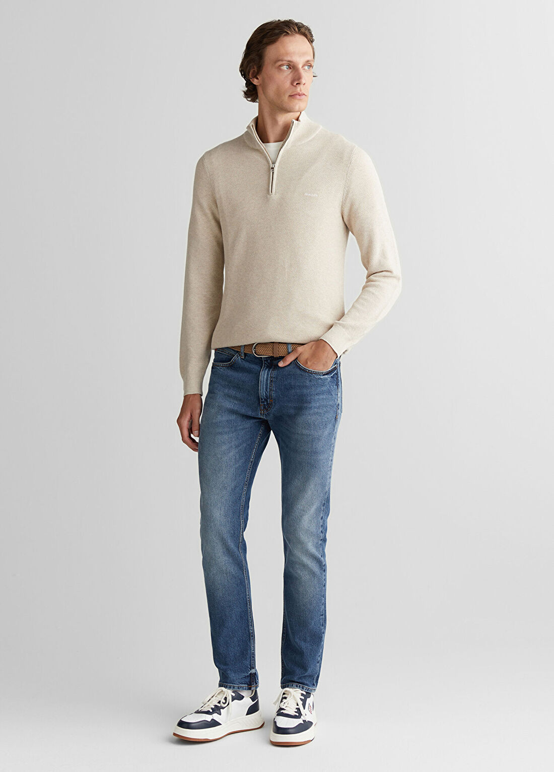 Gant Bej Regular Fit Yarım Fermuarlı Erkek Triko Kazak görsel 3
