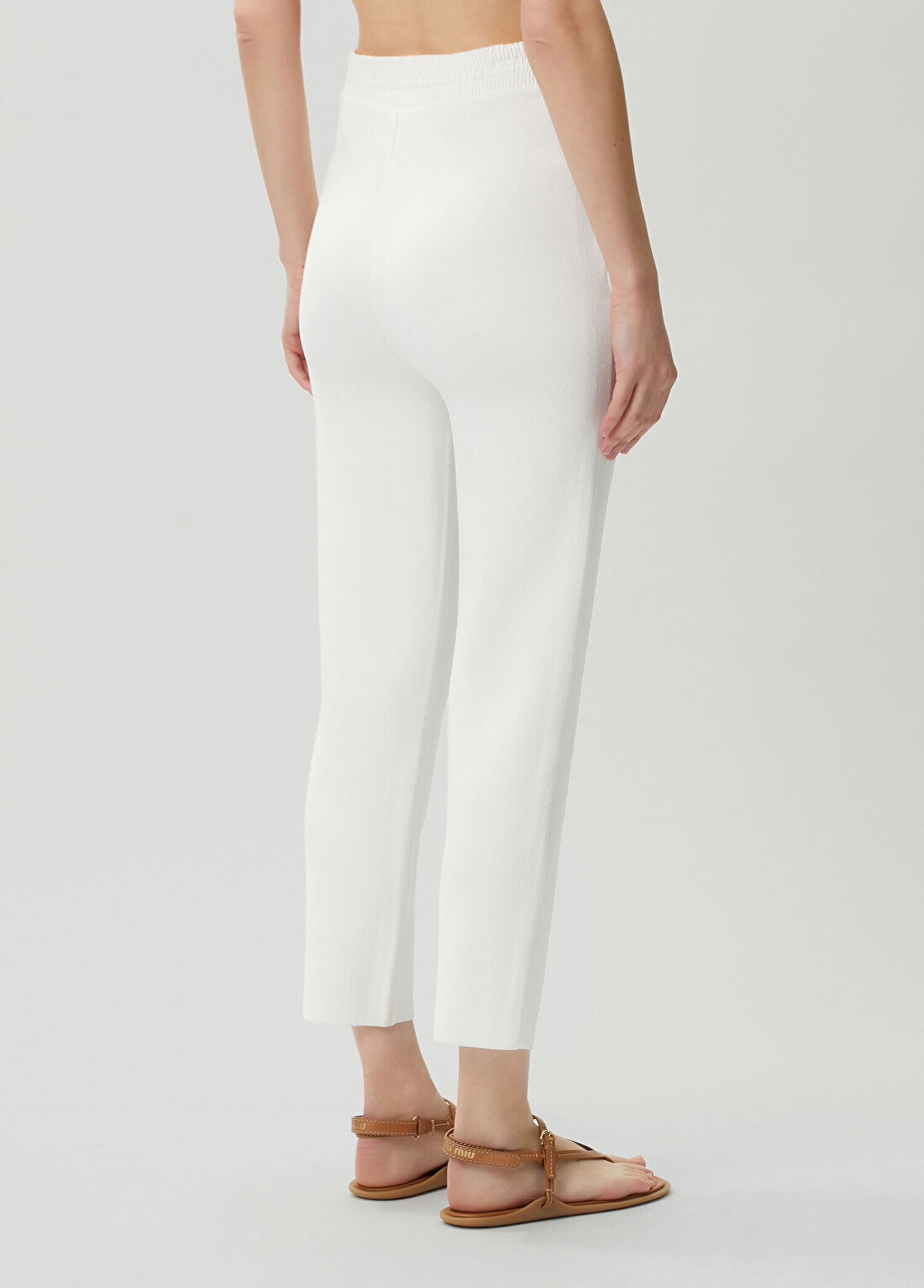 Join Us Beyaz Beli Kordonlu Triko Pantolon görsel 4
