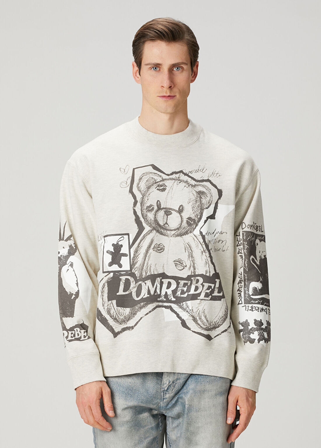 Domrebel Açık Gri Logo Baskılı Sweatshirt