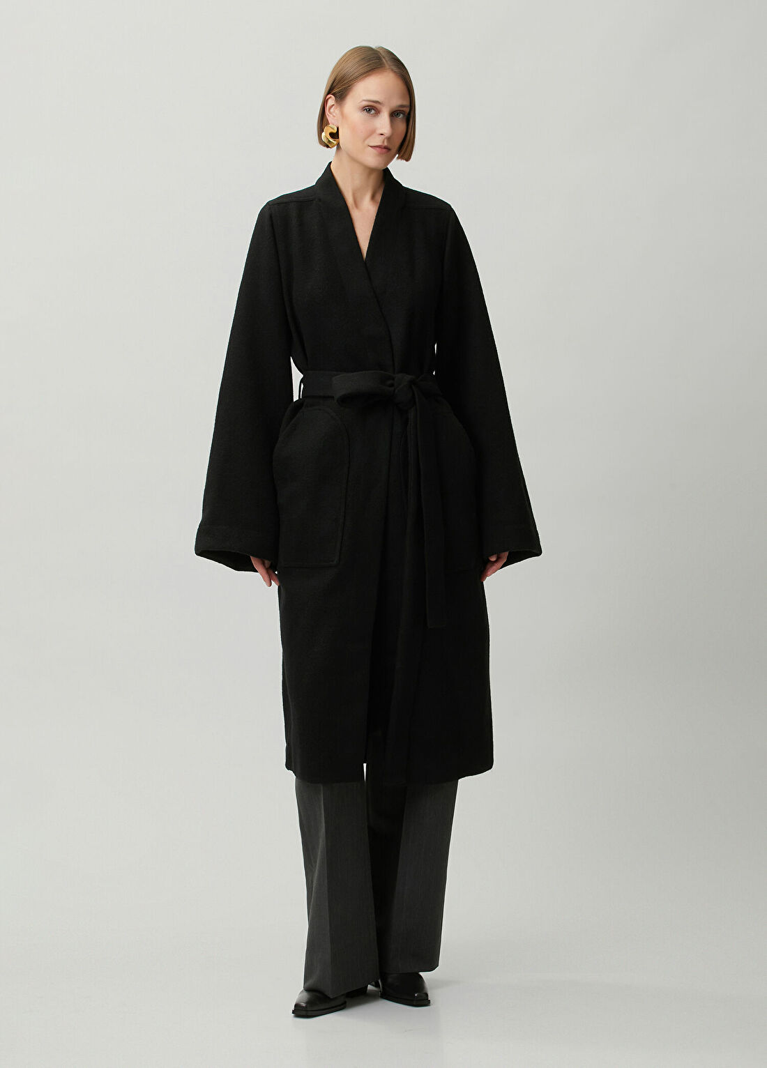 Rick Owens Oversized Siyah Yün Palto görsel 3