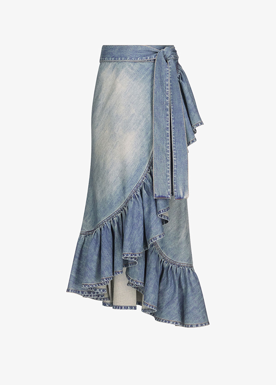 Alaïa Mavi Fırfırlı Denim Etek