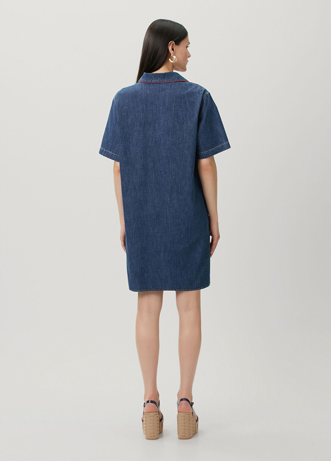 Valentino Mavi Mini Denim Elbise görsel 4