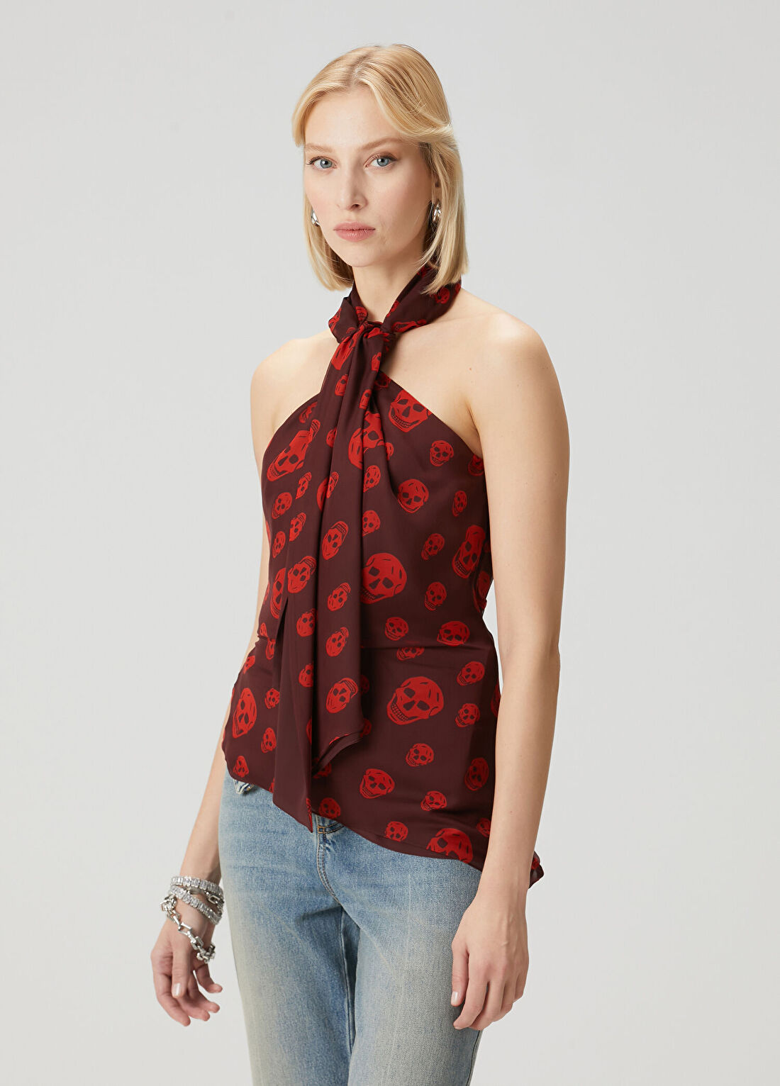 McQueen Bordo İpek Bluz