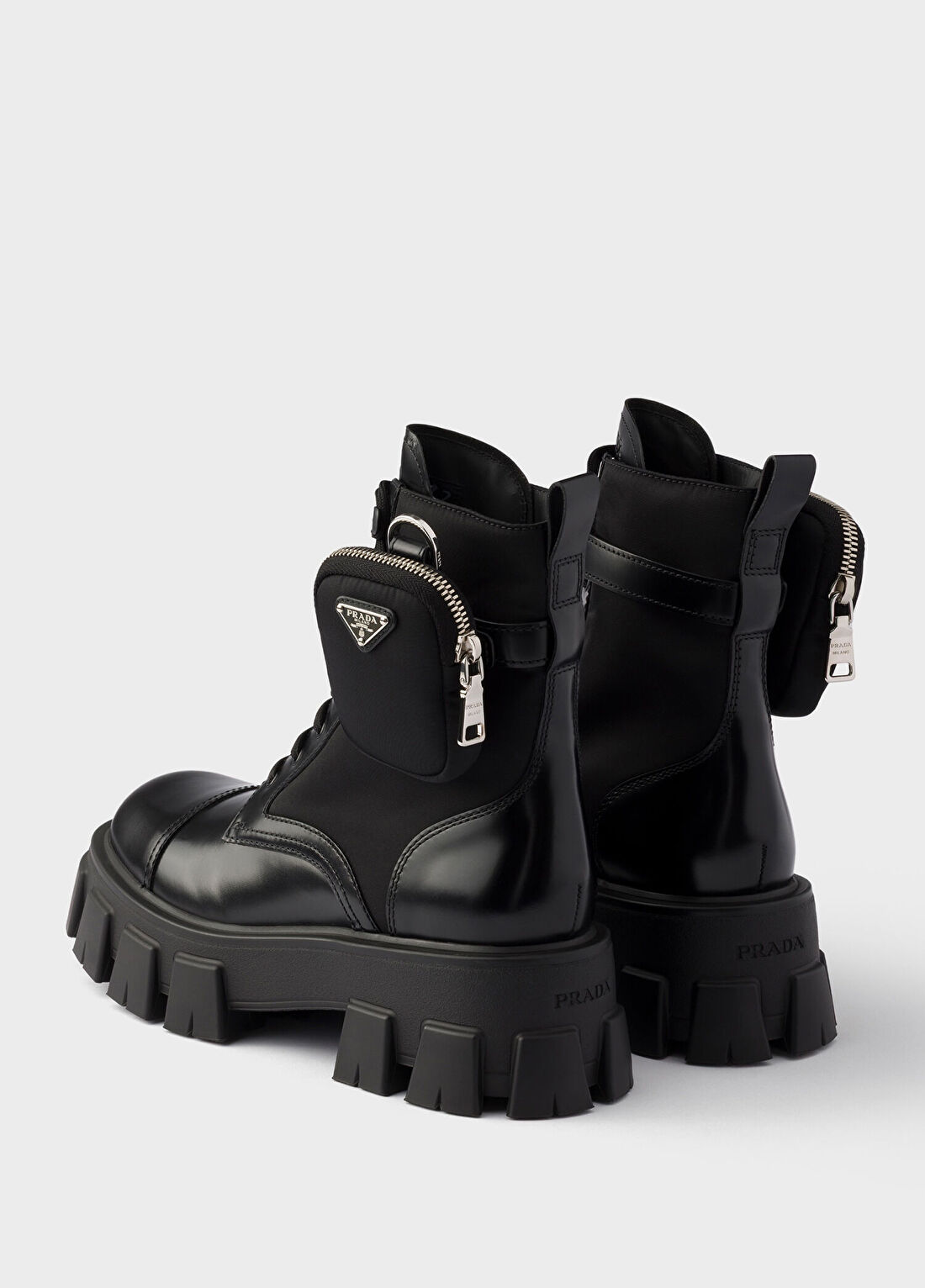 Prada Monolith Siyah Deri ve Re-Nylon Kadın Bot görsel 4