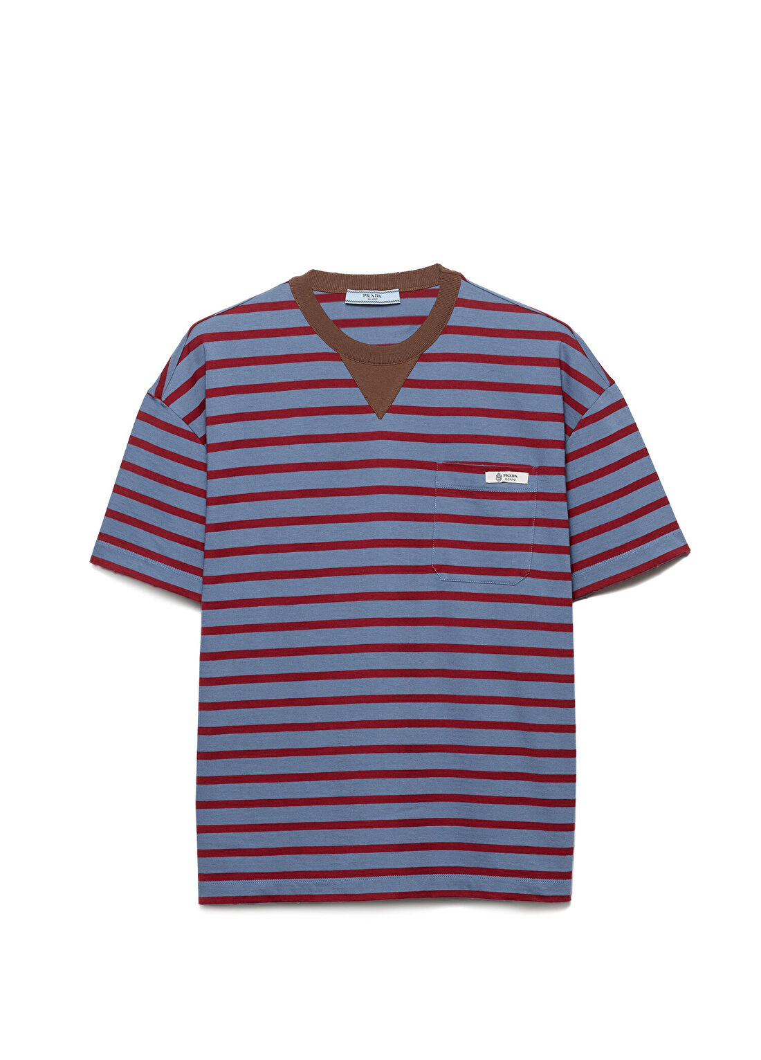 Prada Mavi Çizgili Jarse Kısa Kollu Kadın Oversize T-shirt