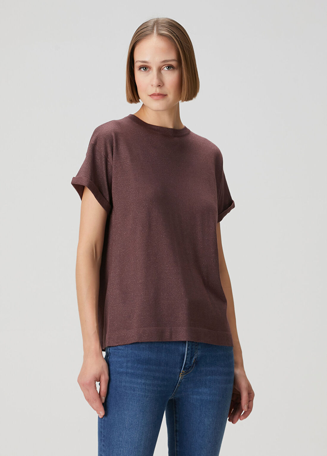 Brunello Cucinelli Mürdüm Simli Kaşmir T-shirt