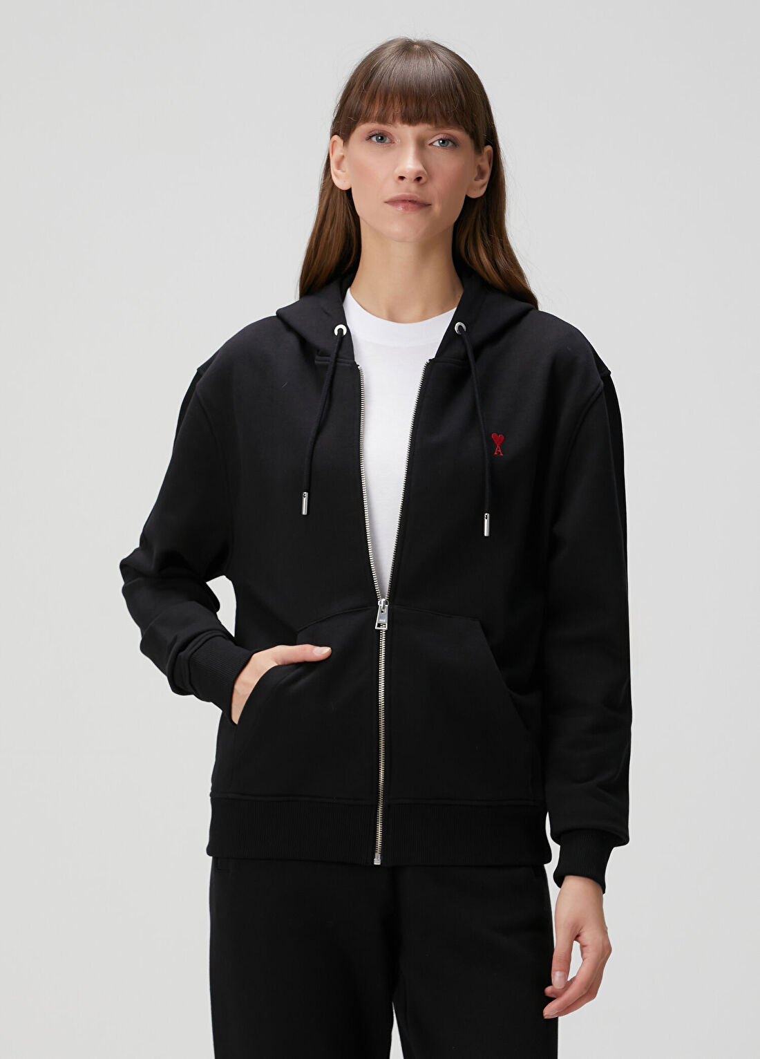 Ami Paris Siyah Kapüşonlu Fermuarlı Sweatshirt