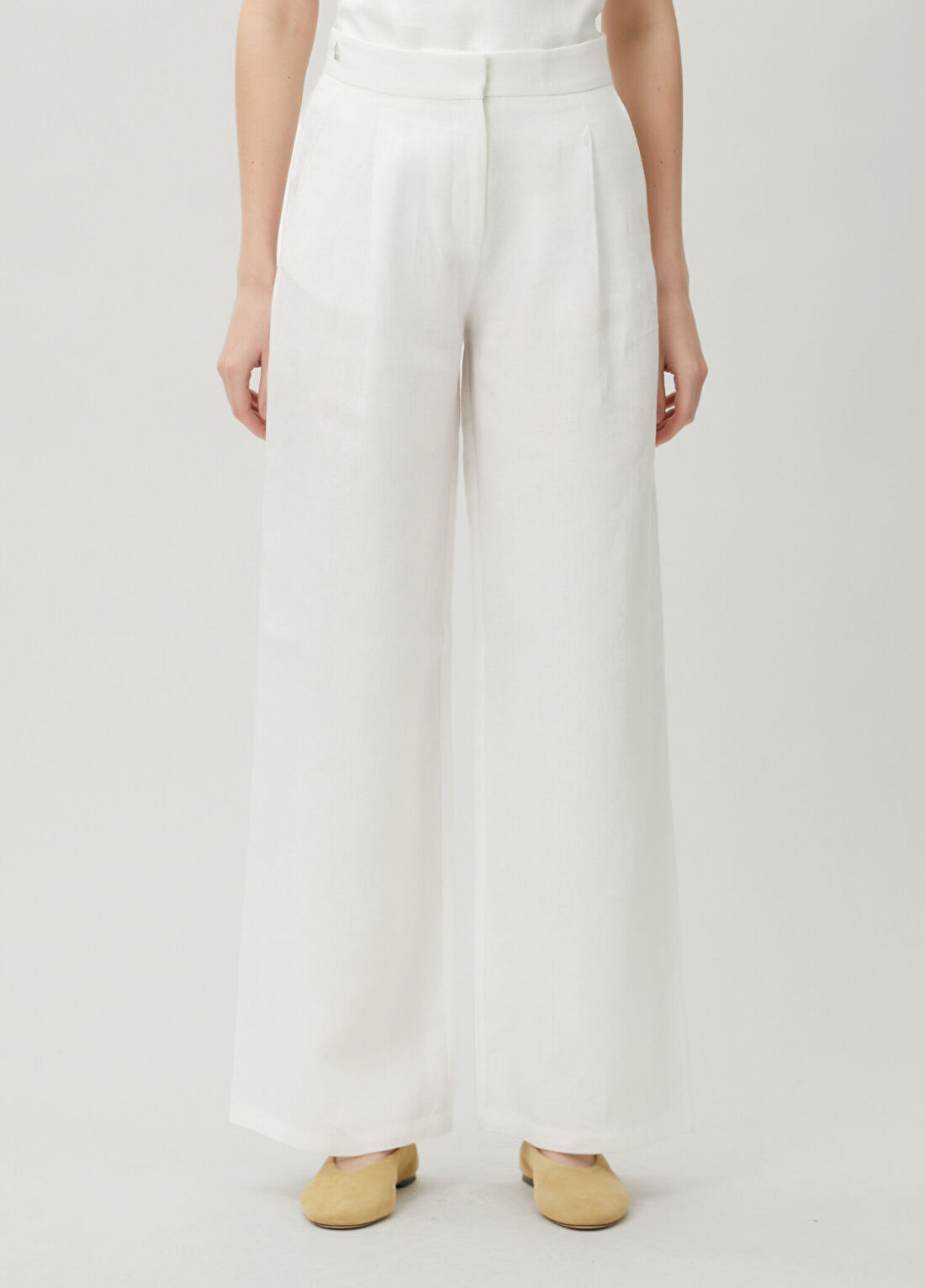 Dor Raw Luxury Ripple Ekru Keten Pantolon görsel 4