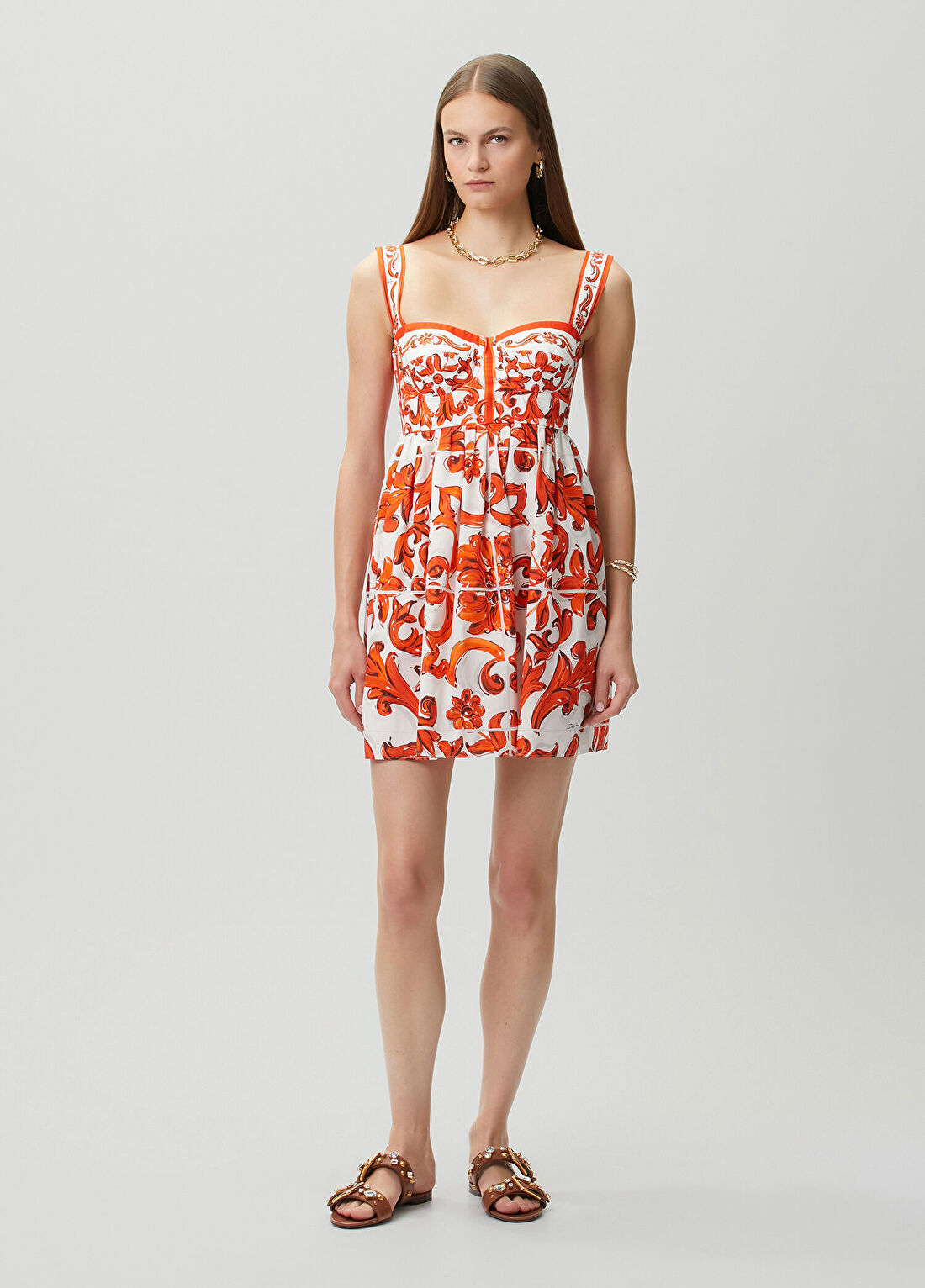 Dolce&Gabbana Turuncu Beyaz Mini Elbise