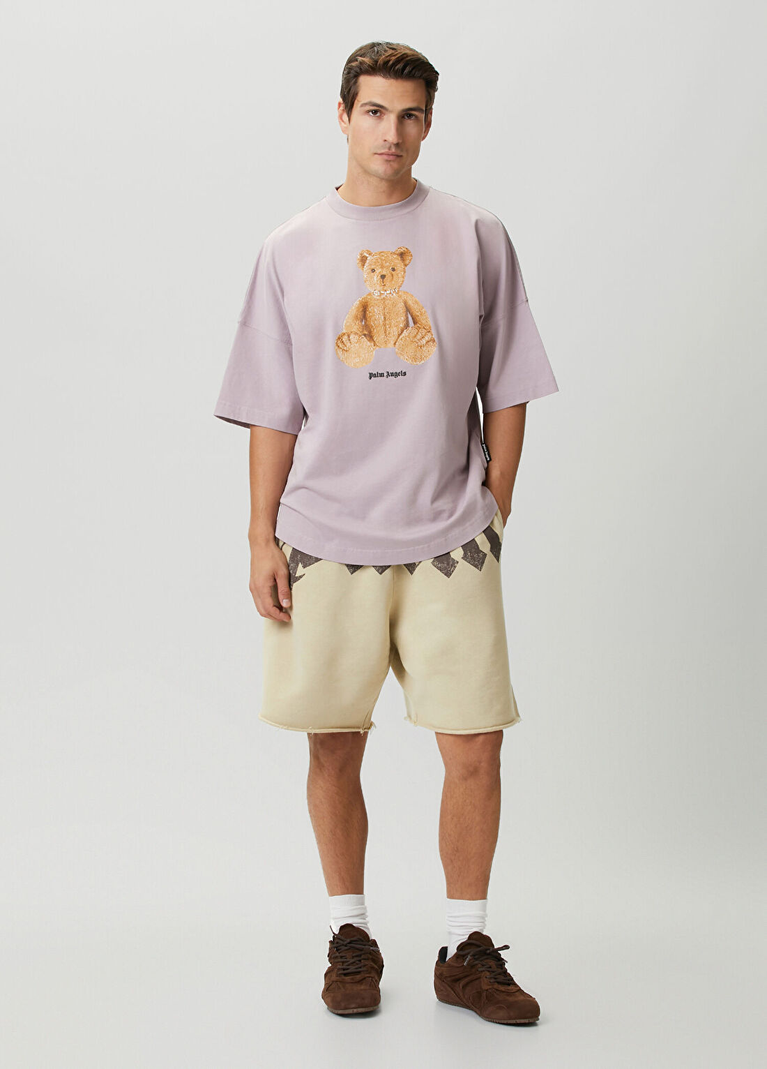 Palm Angels Beyaz Beli Kordonlu Logo Baskılı Jersey Şort