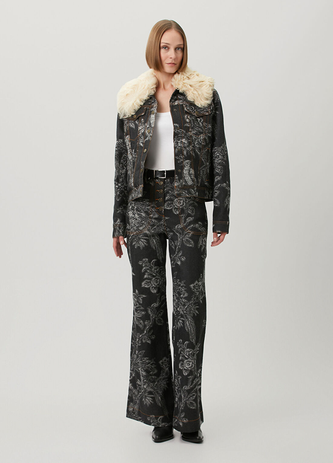 Etro Siyah Gri Yaprak Desenli Jean Pantolon