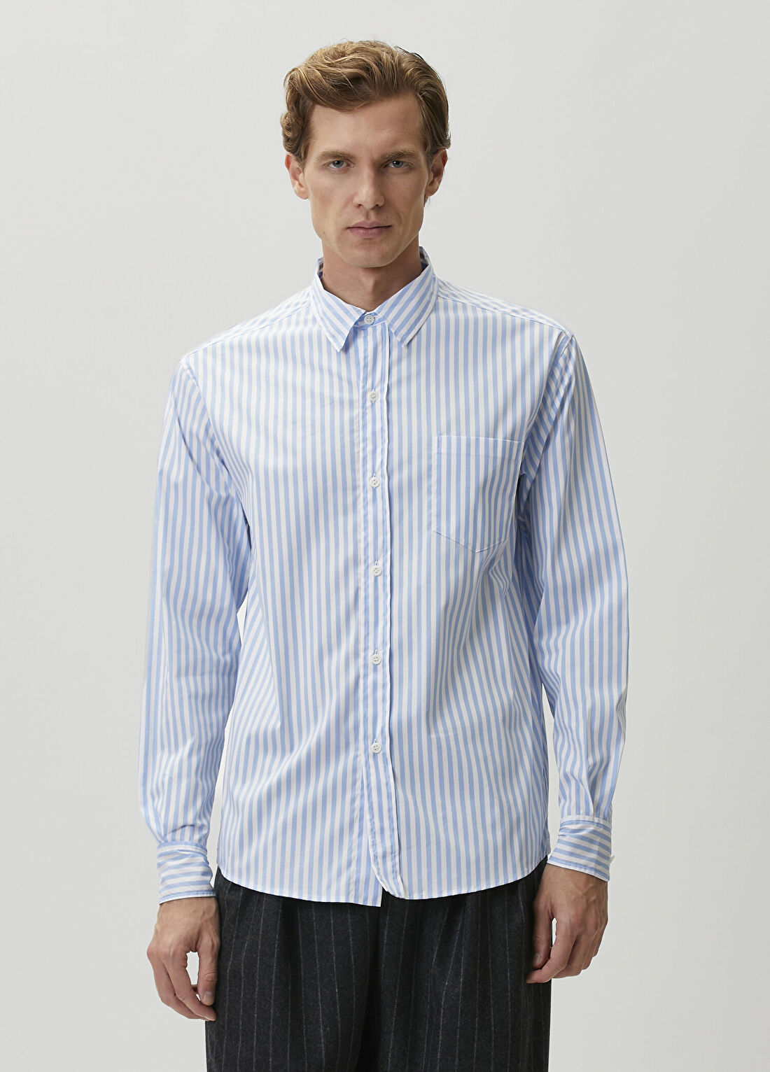 Meta Campania Collective Slim Fit Mavi Beyaz Çizgi Desenli Gömlek