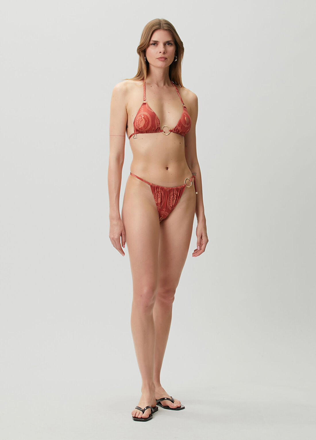 Movom Zafira Kırmızı Desenli Üçgen Bikini Takımı