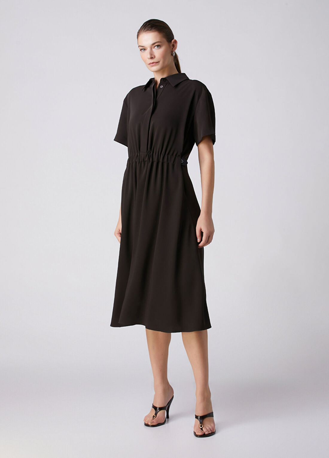 Beymen Collection Kahverengi Dökümlü Midi Gömlek Elbise görsel 3