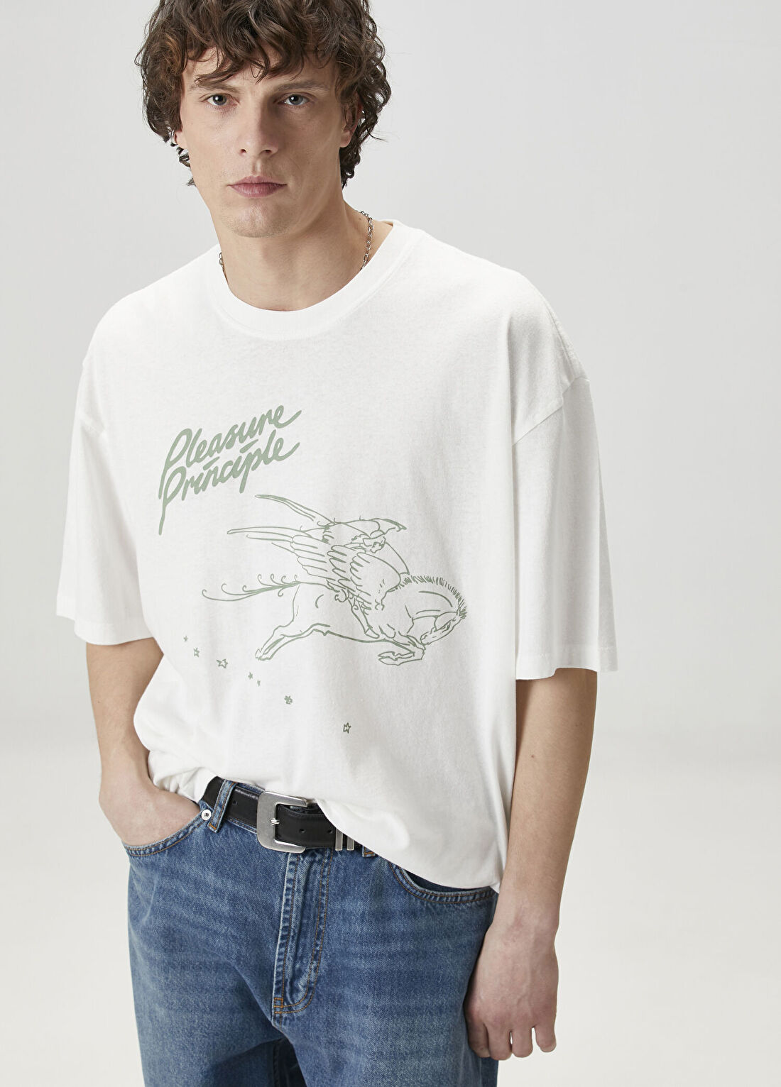 Academia Kırık Beyaz Pleasure Baskılı Oversize T-shirt
