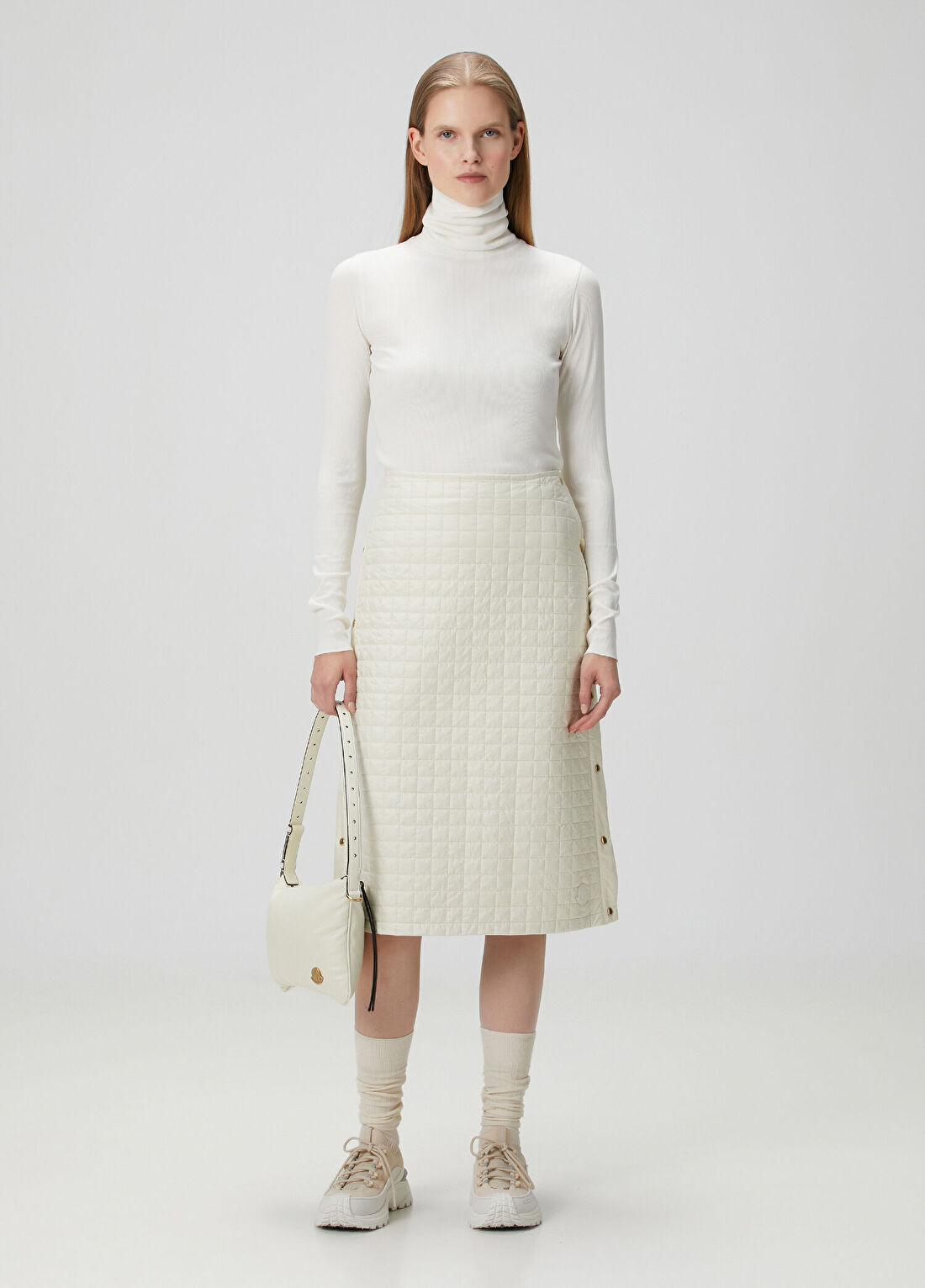 Moncler Beyaz Kapitoneli Midi Etek