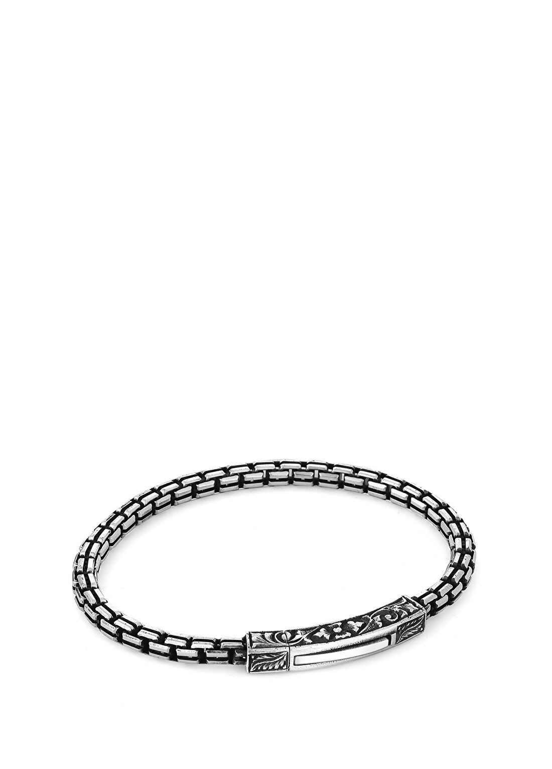 Boga Square Single Engraved Erkek Gümüş Bileklik