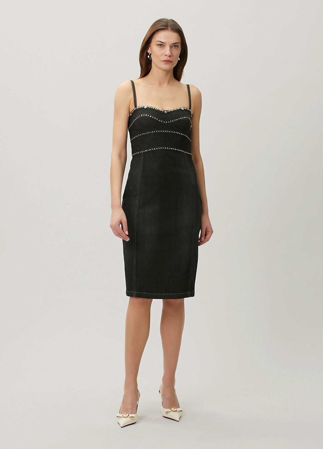 Versace Siyah Midi Denim Elbise
