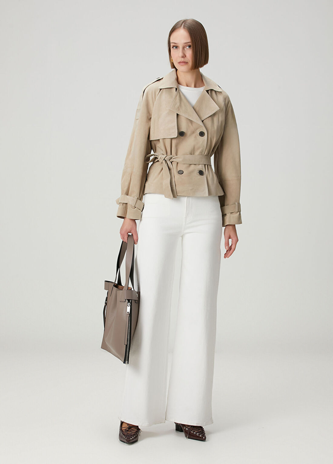 AllSaints Reed Vizon Cropped Süet Pardösü görsel 2