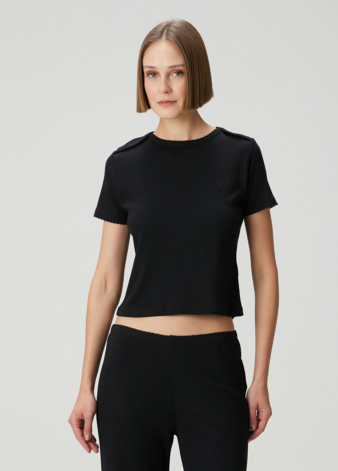 Rotate Casual Siyah Ribli T-shirt