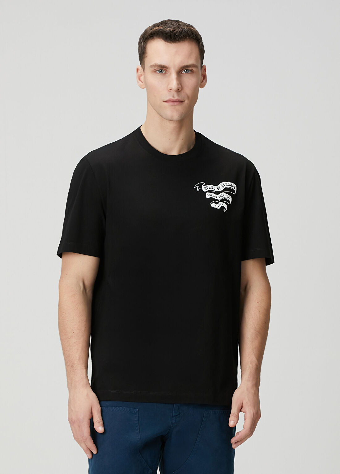 Versace Regular Fit Siyah Logo Baskılı T-shirt