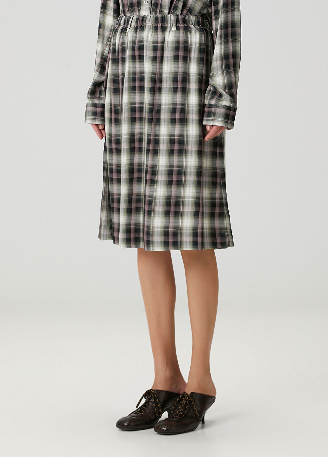 Acne Studios Regular Fit Siyah Yeşil Midi Etek görsel 3