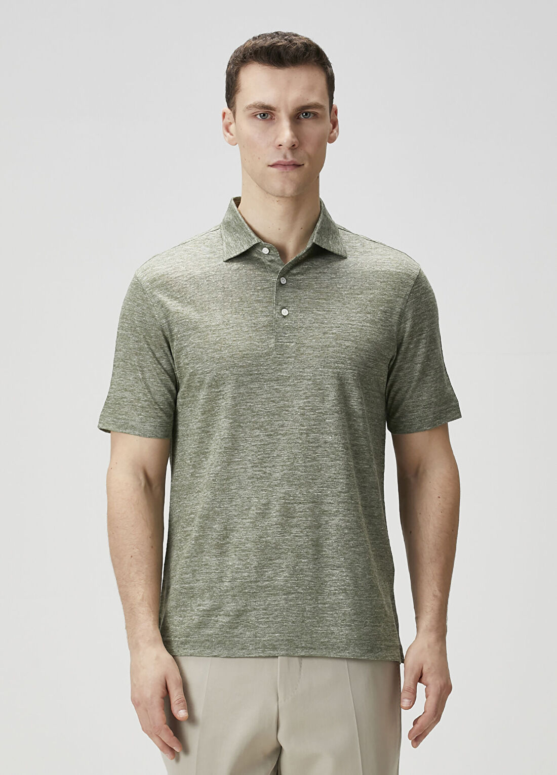 Luciano Barbera Yeşil Polo Yaka Keten T-shirt