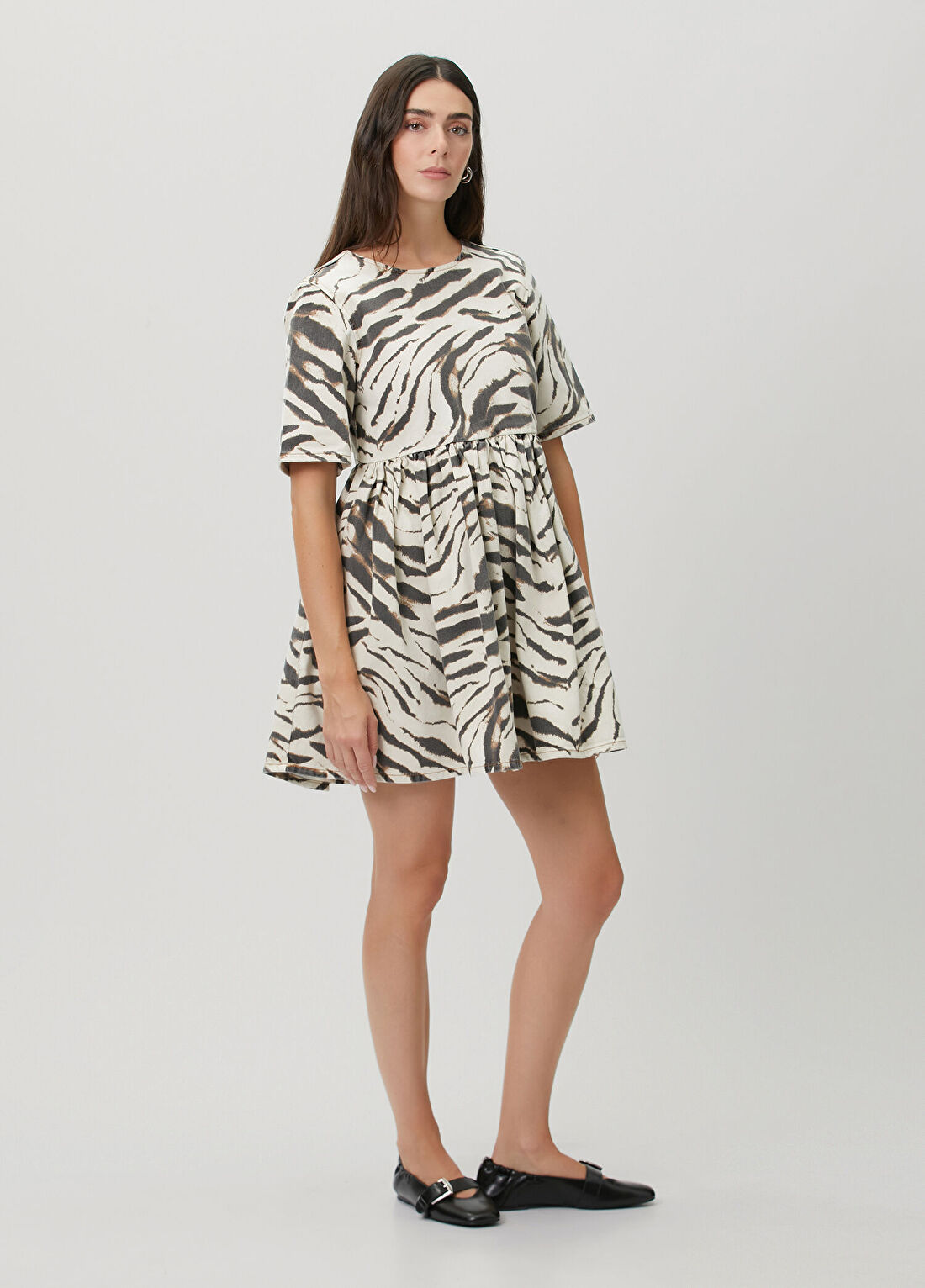 Ganni Zebra Desenli Mini Elbise