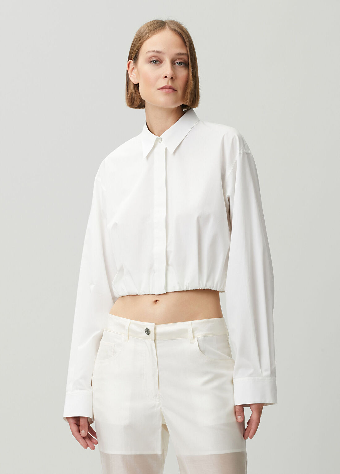 Helmut Lang Beyaz Crop Poplin Gömlek görsel 3