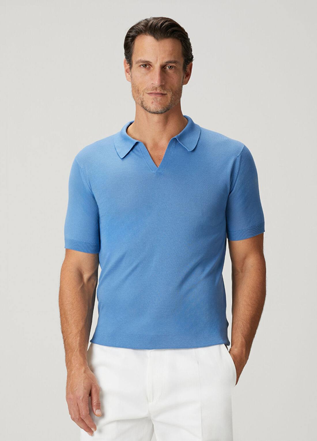 John Smedley Noah Mavi Polo Yaka Kısa Kollu Triko