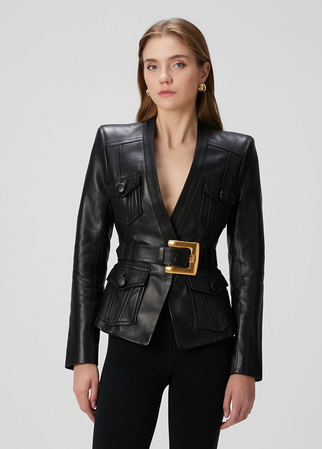 Balmain Siyah Deri Ceket görsel 3