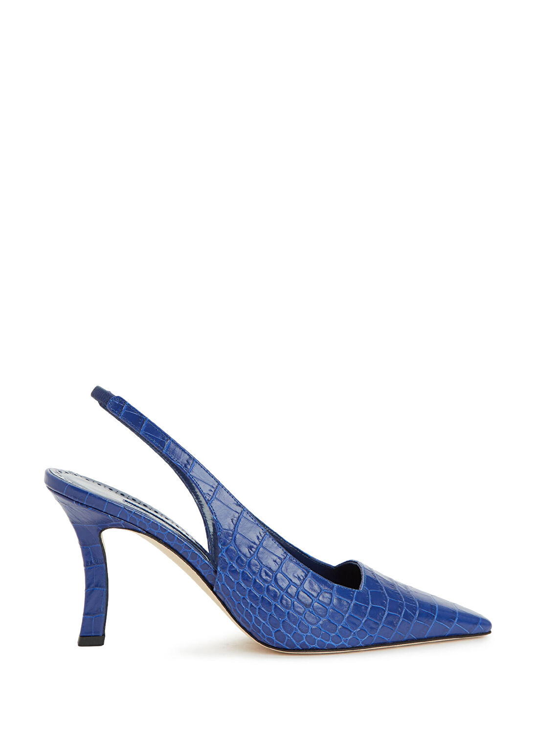 Manolo Blahnik Moirasli Lacivert Deri Topuklu Ayakkabı