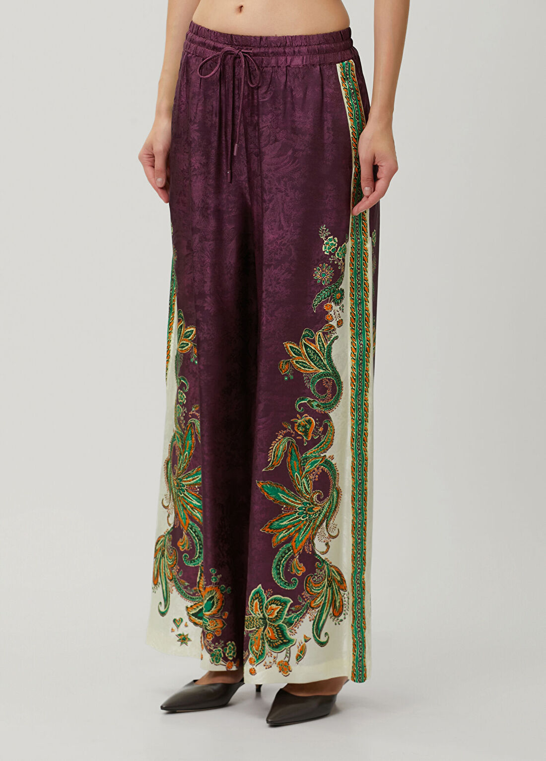 Alemais Ruthie Bordo Şal Desenli Pantolon görsel 2