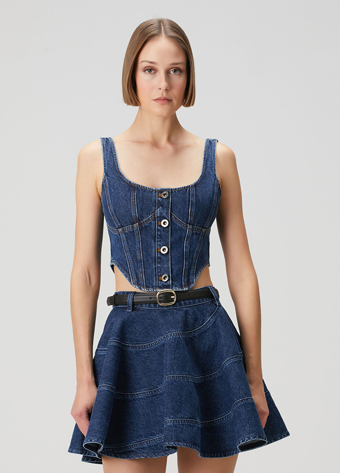 Self Portrait Mavi Crop Denim Bluz