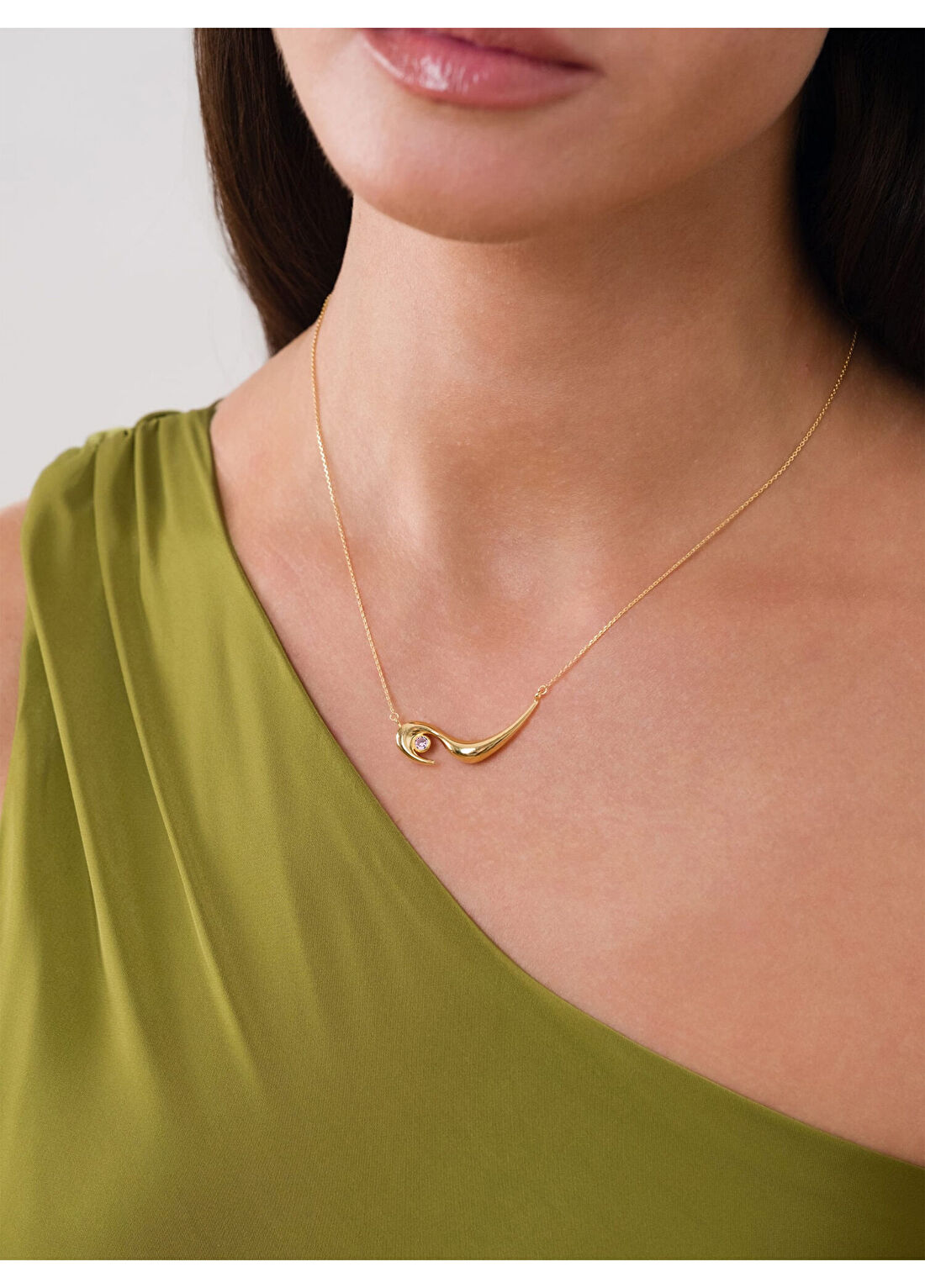 Orena Jewelry Pink Quartz Swan 14 Ayar Altın Kadın Kolye görsel 2